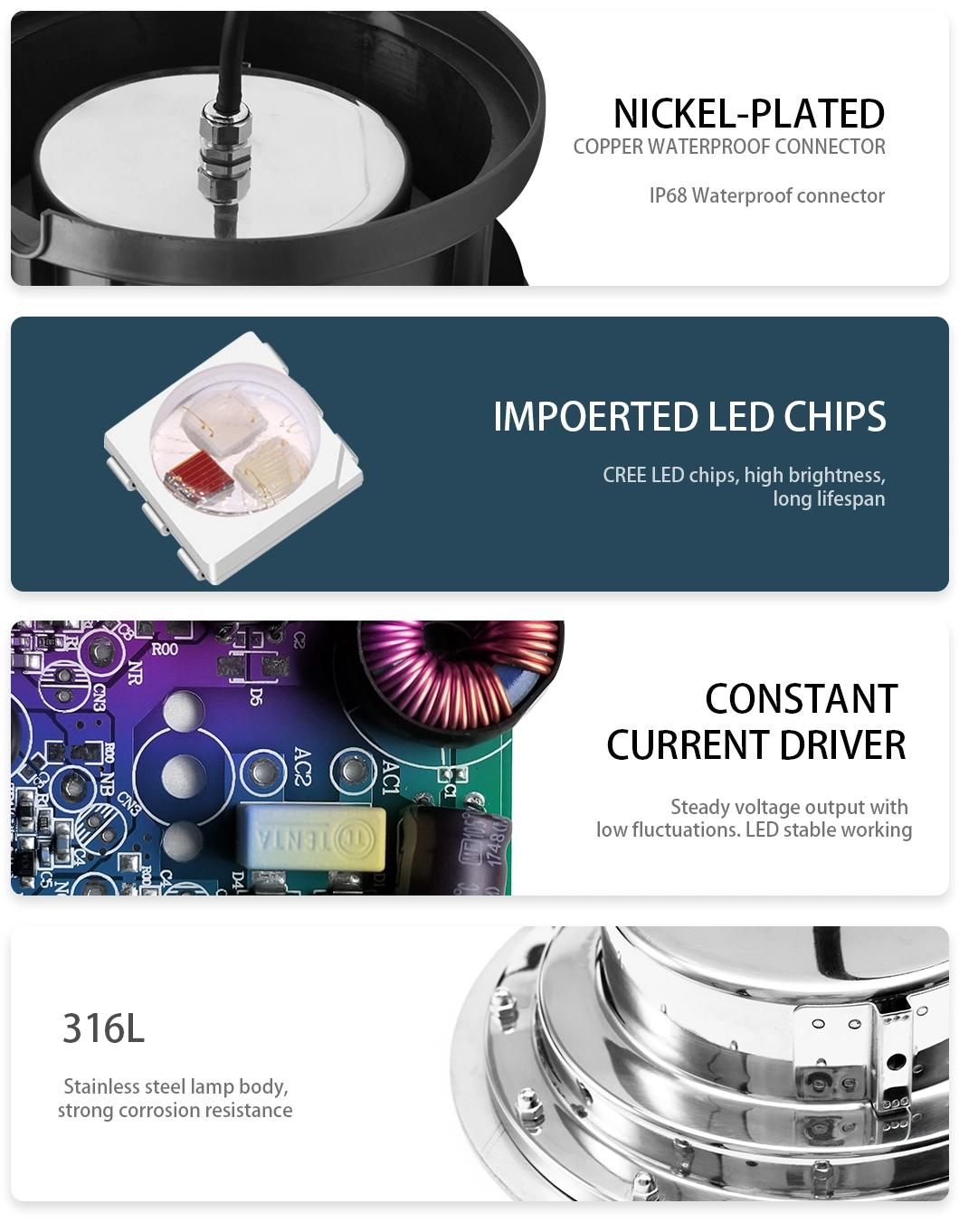 DMX512 Control LED Underwater Light IP68 Waterproof Stainless Steel LED Ground Light Pool Lighting