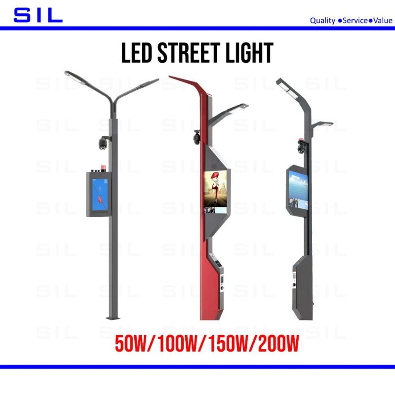 Double Arm Smart Light Pole All in One with CCTV Camera Monitoring System 200W 5g Smart Street Light