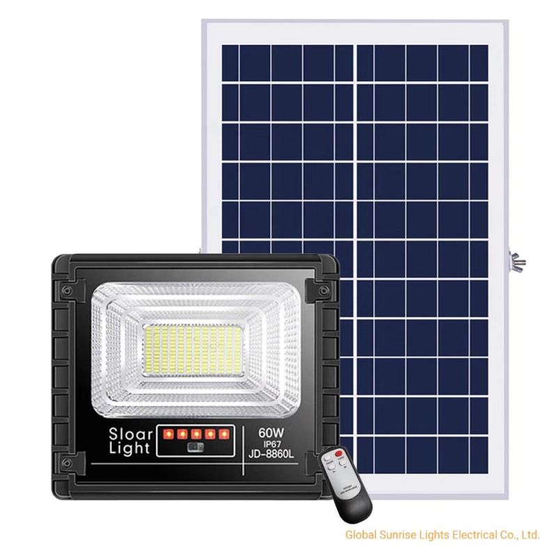 Jd Super Bright IP67 Waterproof Outdoor Aluminum Lamp Solar Flood Light with Power Display 60W