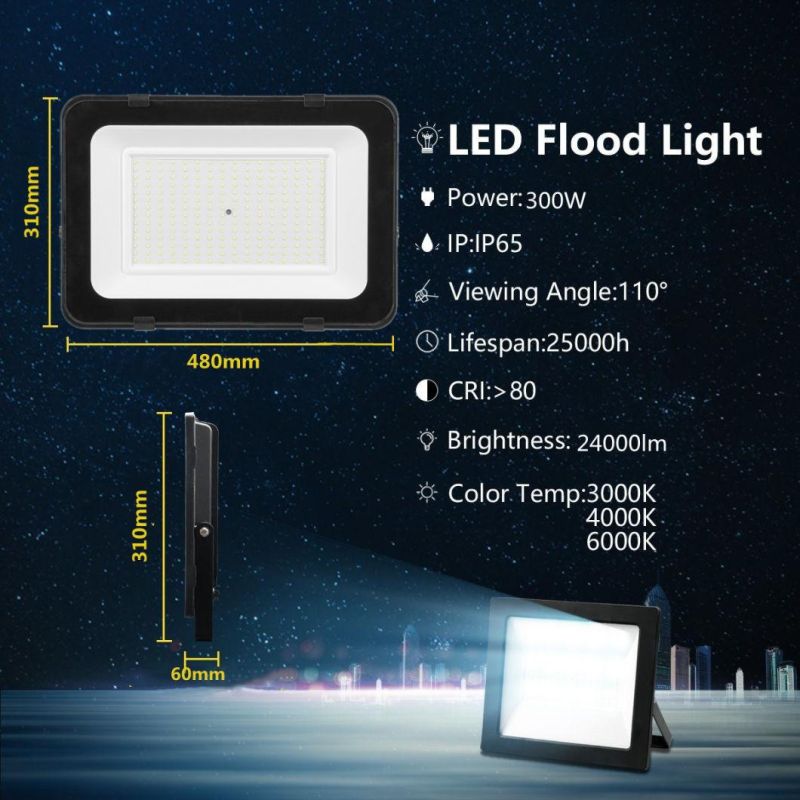 Factory Direct LED Flood Light 300W High Power High Brightness LED Floodlight for Outdoor Work Energy Saving Slim Flood Light with CE RoHS ERP Approval