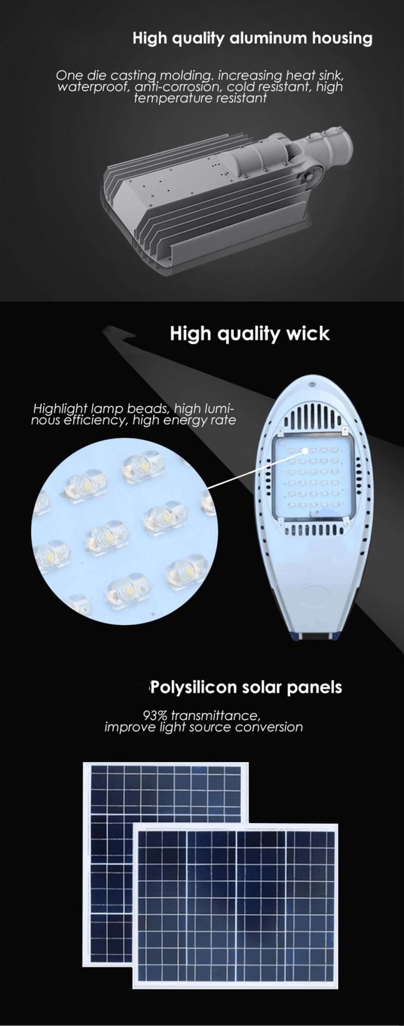 6m -8m OEM Outdoor Solar LED Lighting Lamp System with Motion Sensor 80W