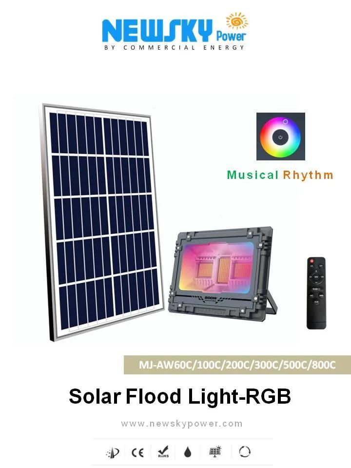 IP67 500W LED Work Light Solar Flood Light with RGB