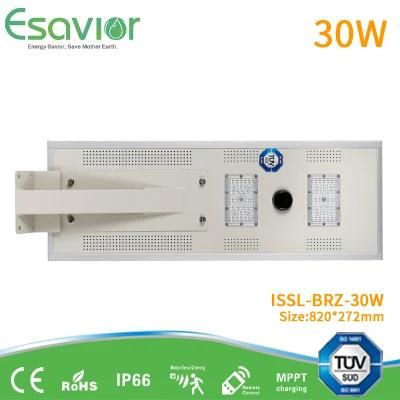 30W All in One Integrated Solar LED Street Lights for Government Project &amp; Road Lighting Ce RoHS IP66