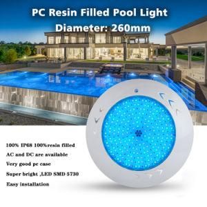 IP68 Waterproof 55watt Swimming Pool Light PC Resin Filled Wall Mounted