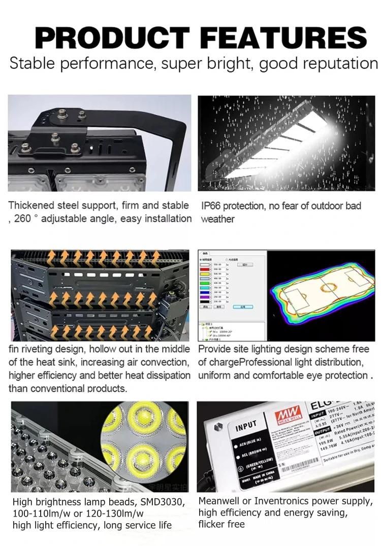 Isolated Driver AC100-265V CRI>80 3000-6500K 1000W LED Football Stadium Lighting