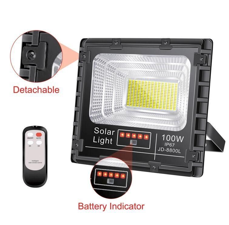 Solar Flood Lights Solar Spotlights Die Cast Aluminum Mertails Project Style Solar Flood Lights IP67 with Power Display Remote Control and Sensor Lighting