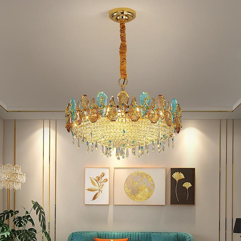 2022 Decorative Living Room Gold Hanging Pendant Lighting Fixture Colorful Crystal Stone Chandelier