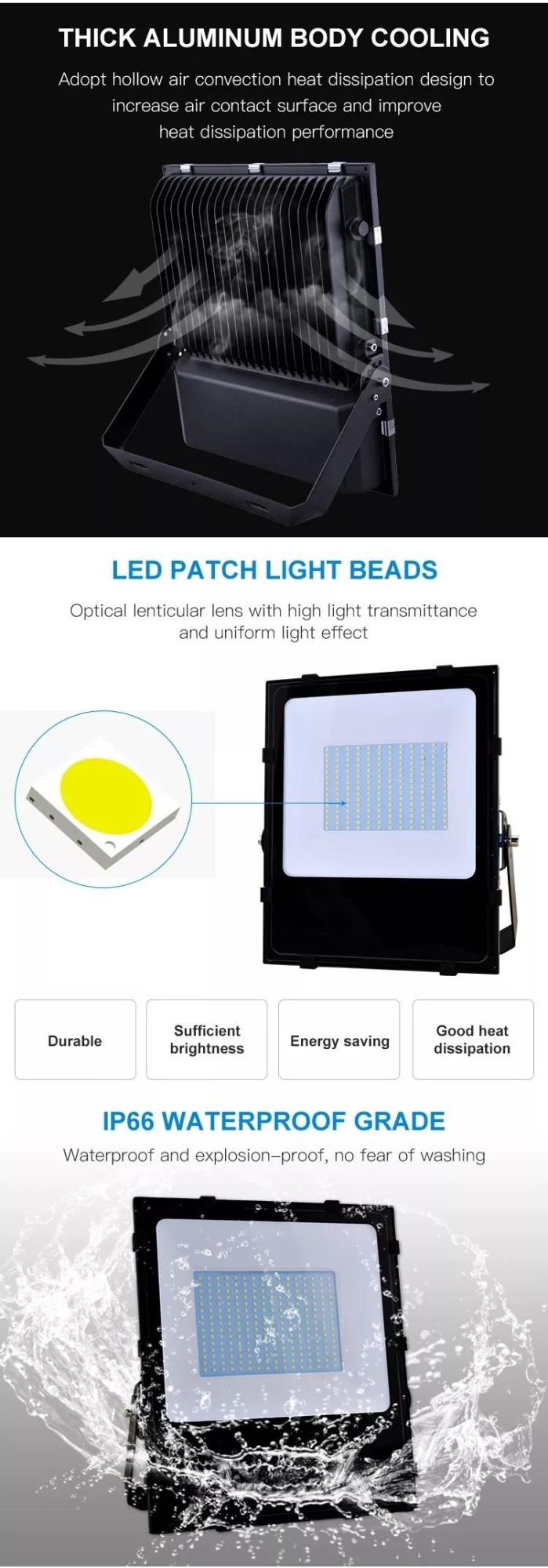 Aluminum Outdoor Waterproof IP66 6000K-6600K 150W LED Floodlight