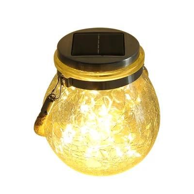 Solar Lantern Outdoor Hanging LED Jar Light Waterproof Table Lamp Crack Glass Garden Globe Light for Party Xmas