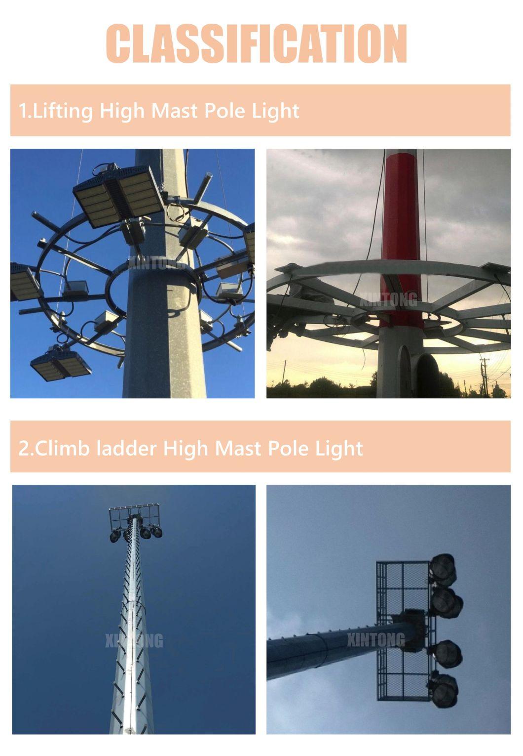 28m IP65 CE Hot DIP HDG Q235B Galvanized Round Conical Octagonal Waterproof Outdoor LED Solar Flood High Mast Lamp Light Lighting Pole with Artificial Ladder