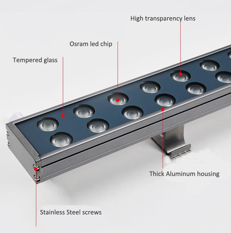 Professional Lighting Stage Linear LED Wall Washer Light RGB 24W 36W DMX512 Control Facade Lighting