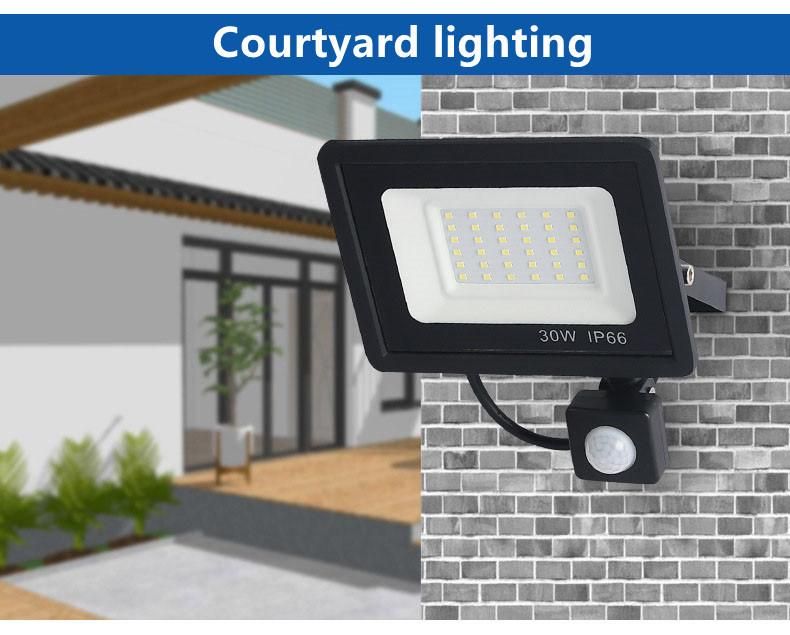 Energy Saving Waterproof Outdoor 20W 30W 50W 100W LED Flood Light with Black Housing Projector Reflector Lampara Motion Sensor Aluminium