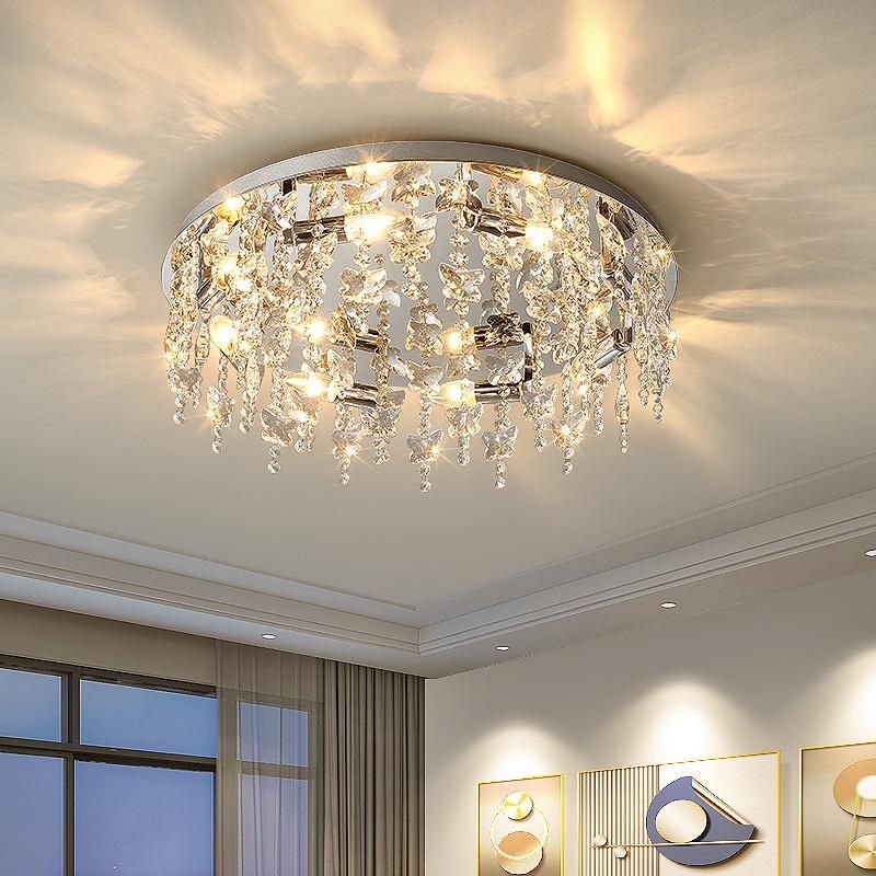 Silver Stainless Steel Luxury Modern Decorative Ceiling Lamps LED Crystal Simple Bedroom Home Ceiling Lamp