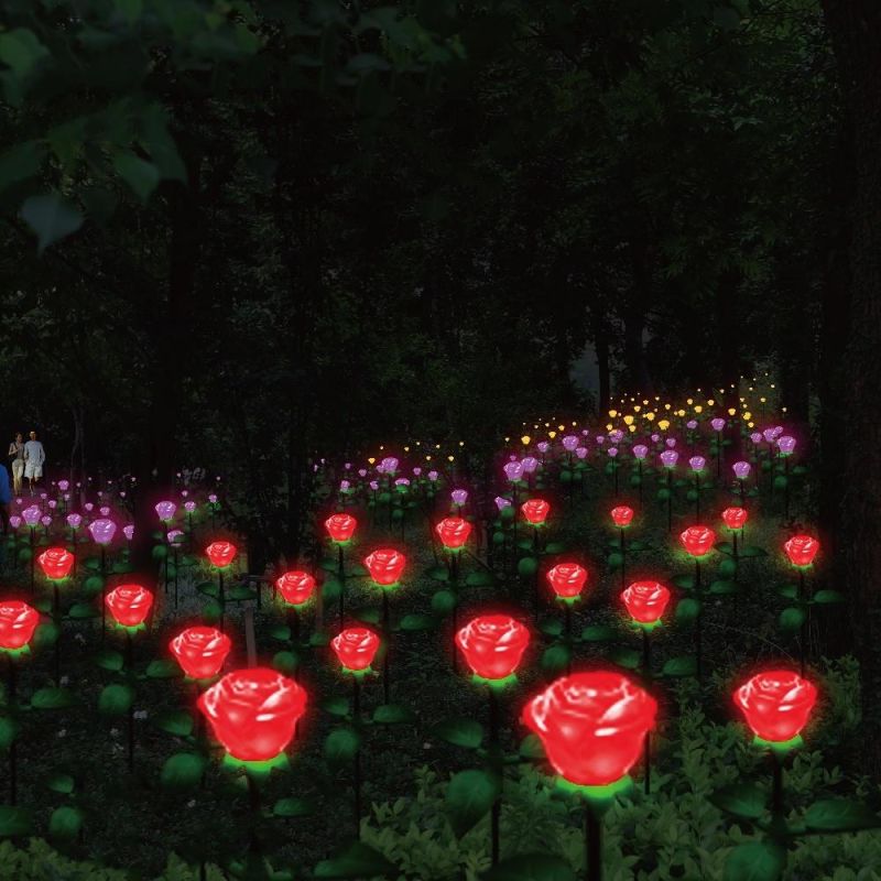 LED Artificial Rose Lily Flower Lights for Garden Grass Decoration