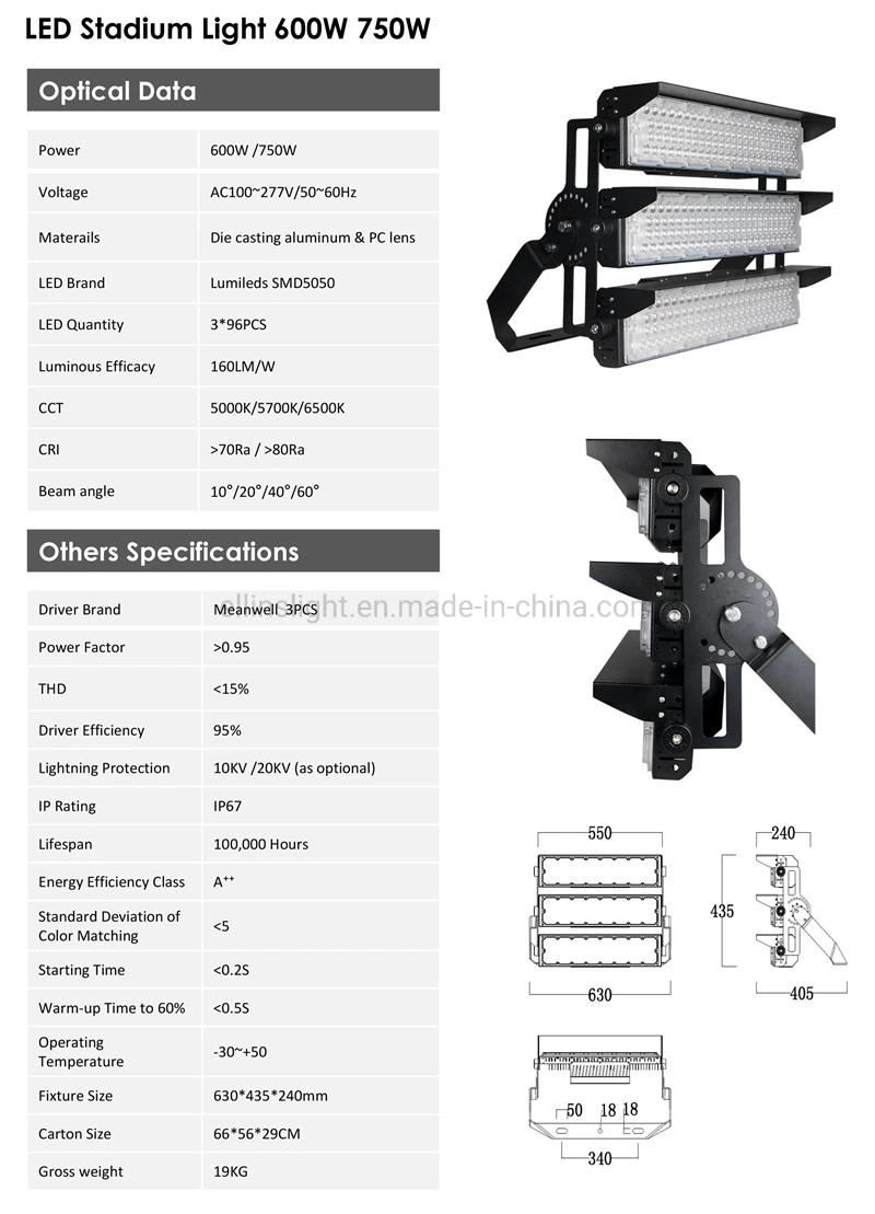 Outdoor IP67 High Mast Lighitng LED Flood Light 500W 600W 700W