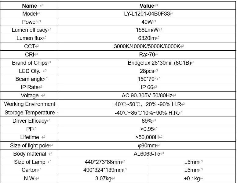 High Quality LED Street Light IP66 Outdoor Waterproof 40W Aluminum Body