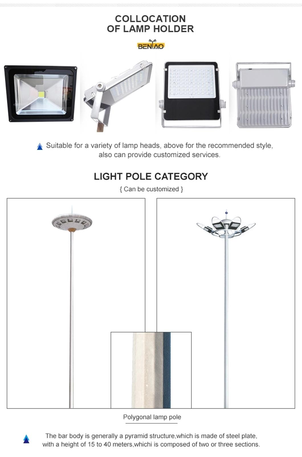 Stadium 30m Light High Mast Lighting Lift Poles Specification