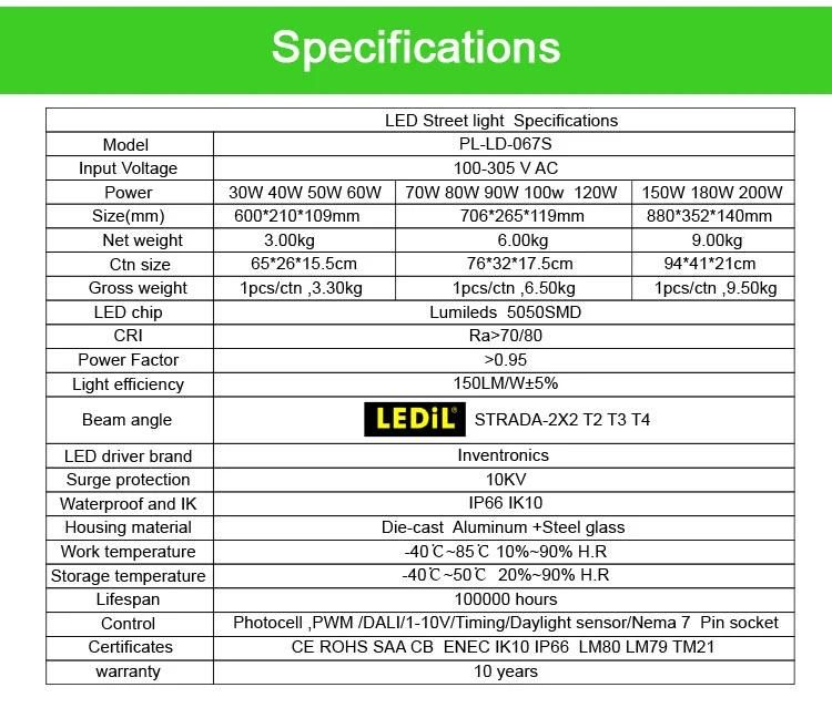 High Quality Outdoor Waterproof IP66 Ik10 200W LED Street Light
