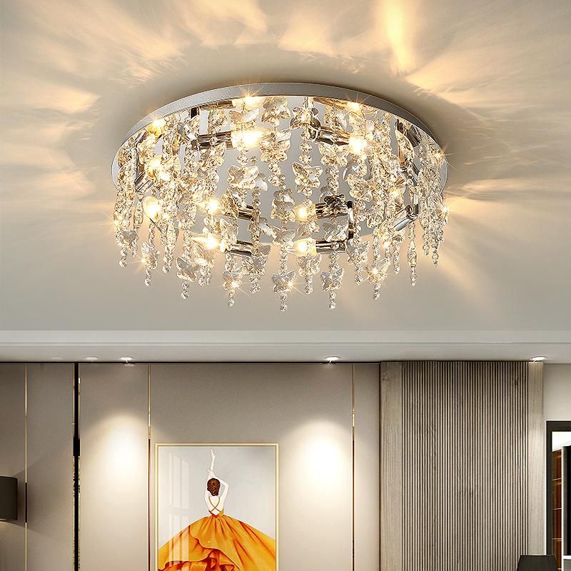 Silver Stainless Steel Luxury Modern Decorative Ceiling Lamps LED Crystal Simple Bedroom Home Ceiling Lamp