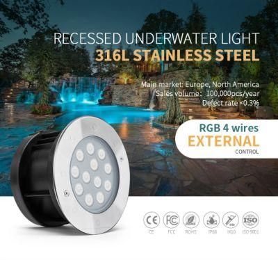 12W IP68 Waterproof External Control Recessed LED Underwater LED Swimming Pool Light