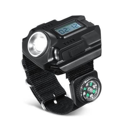 Infrared Compass LED Display Rechargeable Wrist Watch Flashlight Torch Light
