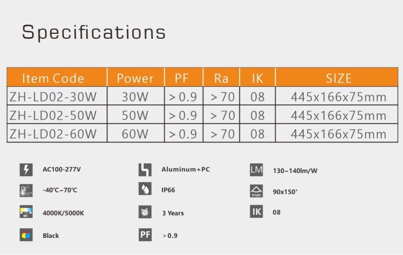 High Efficiency IP66 30W 40W 50W 60W LED Street Light for Project