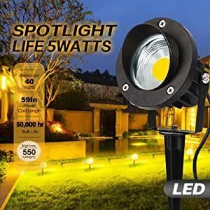 Outdoor LED Landscape Spotlight 5W 100-240V AC Garden Light IP66 Waterproof for Trees,Yard,Flag,Lawn,Patio Outside Flood Lights with 60inch/1.5m Cable and Plug