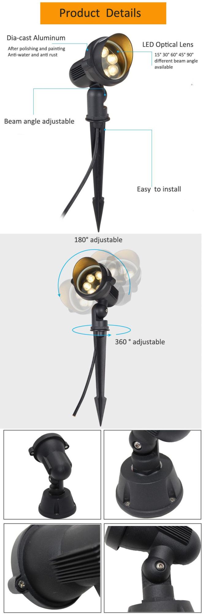 Wholesale Top Quality IP65 High Voltage 6W 5W Waterproof LED Landscape Spike Garden Light