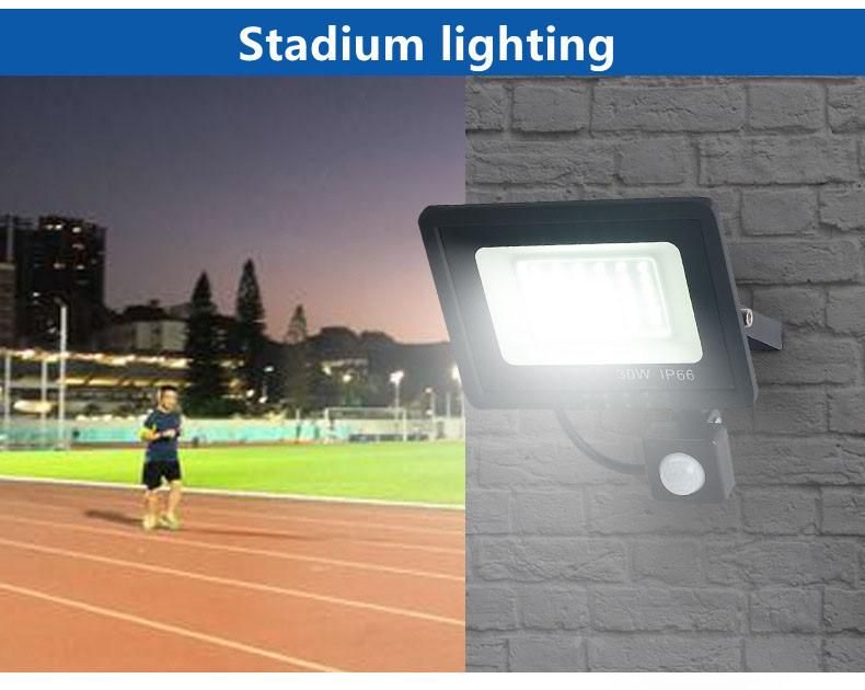 Energy Saving Waterproof Outdoor 20W 30W 50W 100W LED Flood Light with Black Housing Projector Reflector Lampara Motion Sensor Aluminium