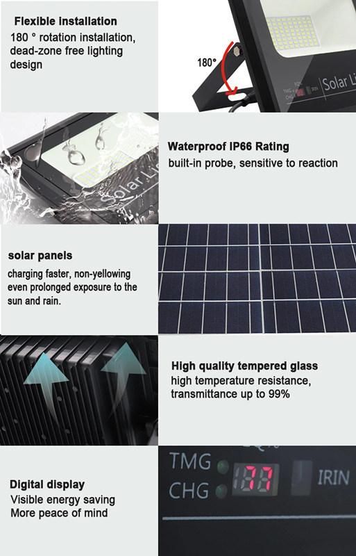 Outdoor Lighting Remote Control IP67 Waterproof 30W/50W/80W/100W Solar Panel LED Flood Light