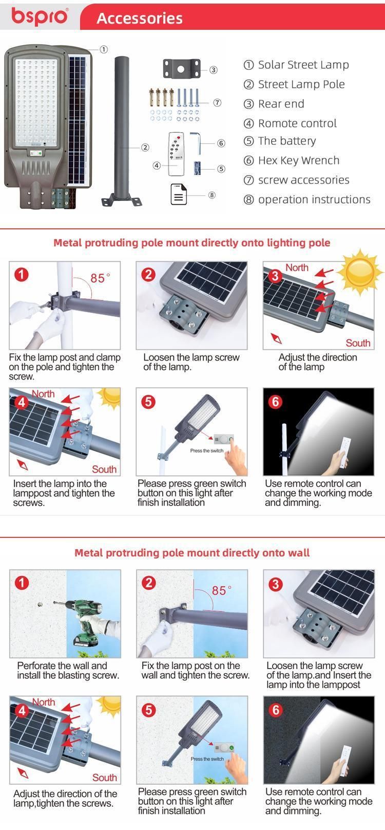 Bspro Solar Panel Street Lights Garden with Best Price IP65 Remote Control Solar LED Outdoor Light