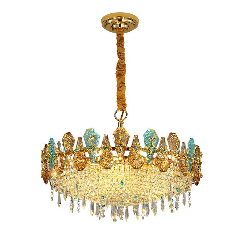 2022 Decorative Living Room Gold Hanging Pendant Lighting Fixture Colorful Crystal Stone Chandelier