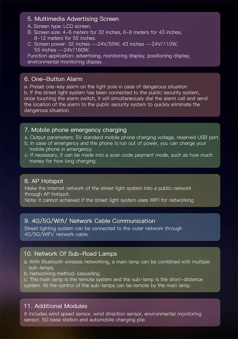 High Lumen Outdoor IP65 All in One LED Cloud Platform Manageme for Solar Smart Street Light Pole with WiFi/ CCTV/ Charging Pile/ Alarm / Environmental Monitor