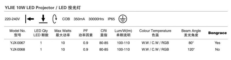 Yijie 10W COB LED Projector of IP65