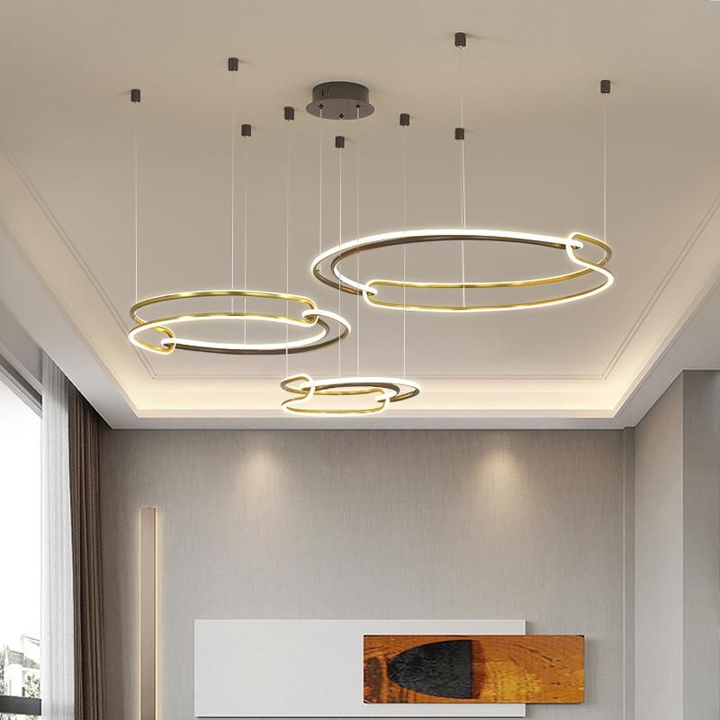 2022 Round Hanging Lighting Living Room Indoor Hanging Chandelier Gold LED Pendant Light