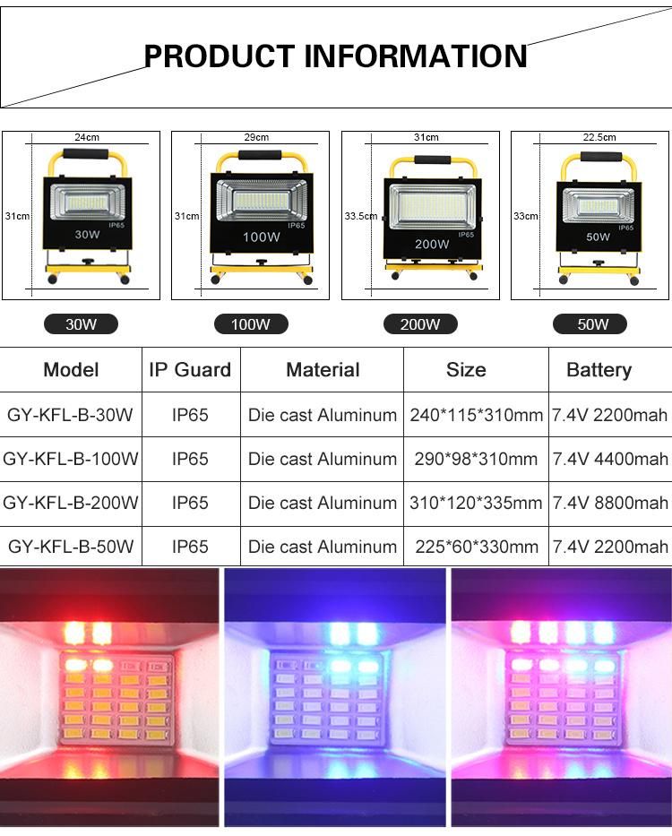 Wholesale Price Aluminum SMD 50watt 100watt 200watt Rechargeable LED Flood Light