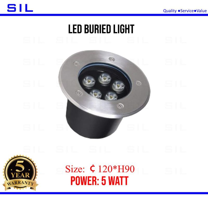 5W IP65 Outdoor Waterproof Recessed Floor Round LED Deck Garden Inground Buried Underground Light