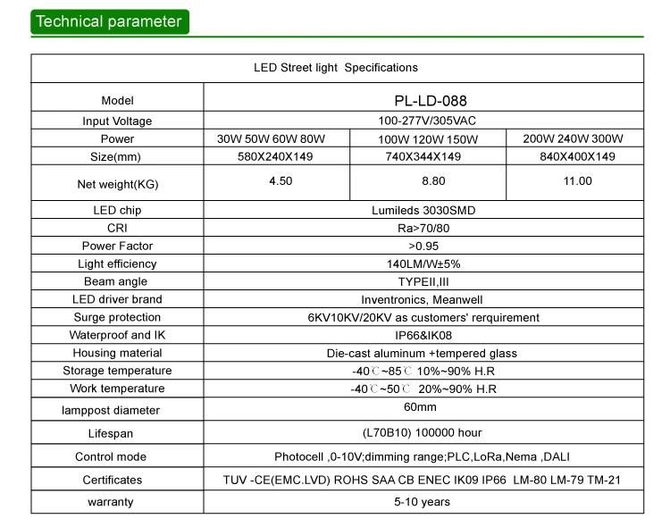 2021 Newest Design 300W LED Street Lamp with 8 Years Warranty LED Road Light