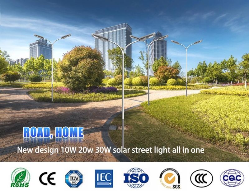 Factory Directly Sales Intelligent All in One Design Solar Street Light Garden Light with 10W 20W 30W LED Power