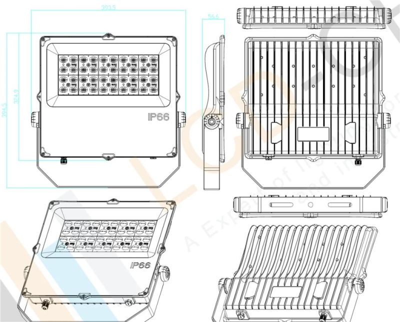 Aluminum Die Casting 10W to 300W IP66 LED Flood Light Fixtures with Dali Motion Sensor Dimmable 0-10V Wall and Surface Mounted and Pole Mounted LED Outdoor Fit