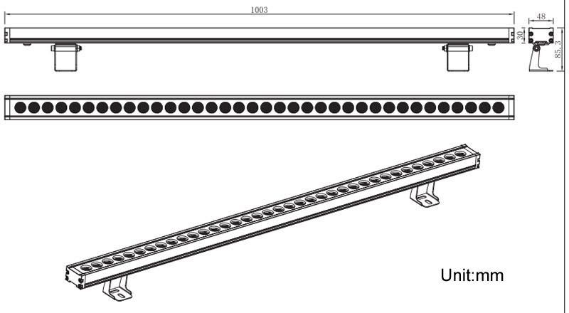 48W DC24 Single or Rbg Color 2800lm 1003mm LED Linear Wall Washer