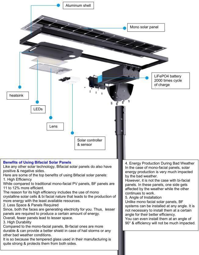 Bifacial Solar Panel LED Road Lamp