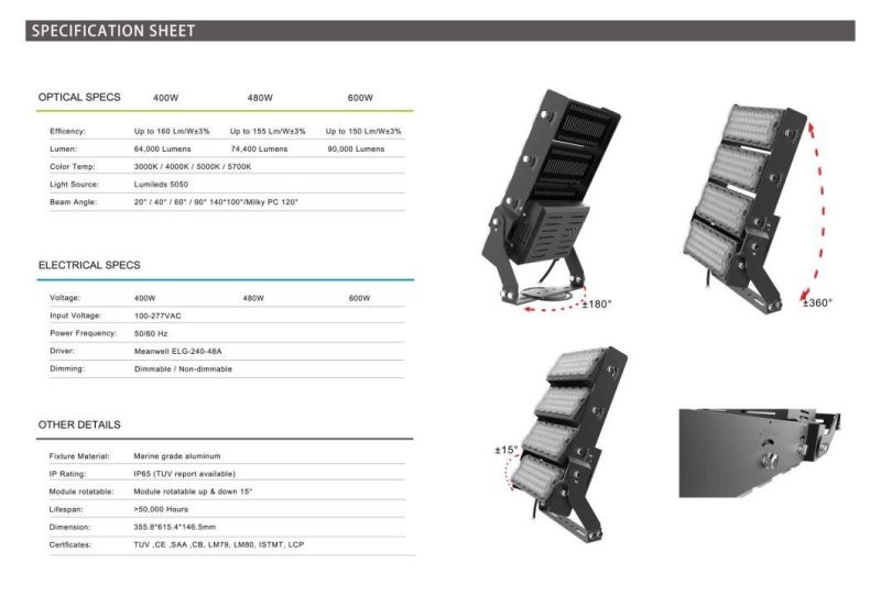 IP66 300W 400W 500W 600W 800W 900W 1000W 1200W 1500W Basketball Football Field Sport Court Stadium Outdoor High Mast LED Projector Flood Light