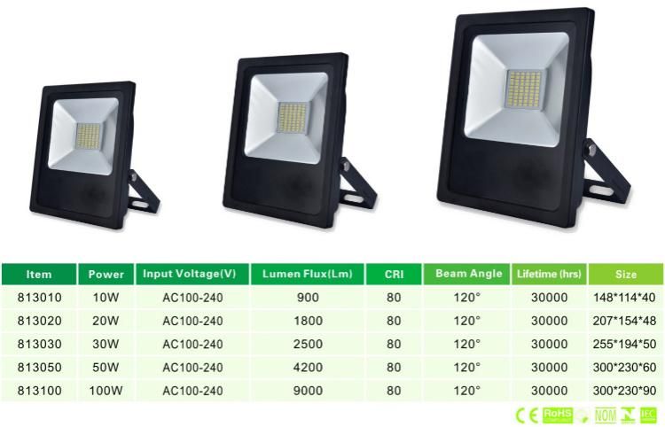 High Power SMD 10W-100W Outdoor LED Flood Light with Black Housing