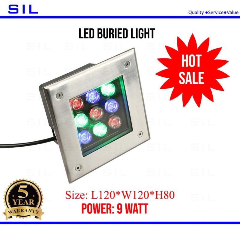 Hot Sale IP68 Waterproof 9watt in-Ground LED Light LED Square Underground Light LED Inground LED Buried Light