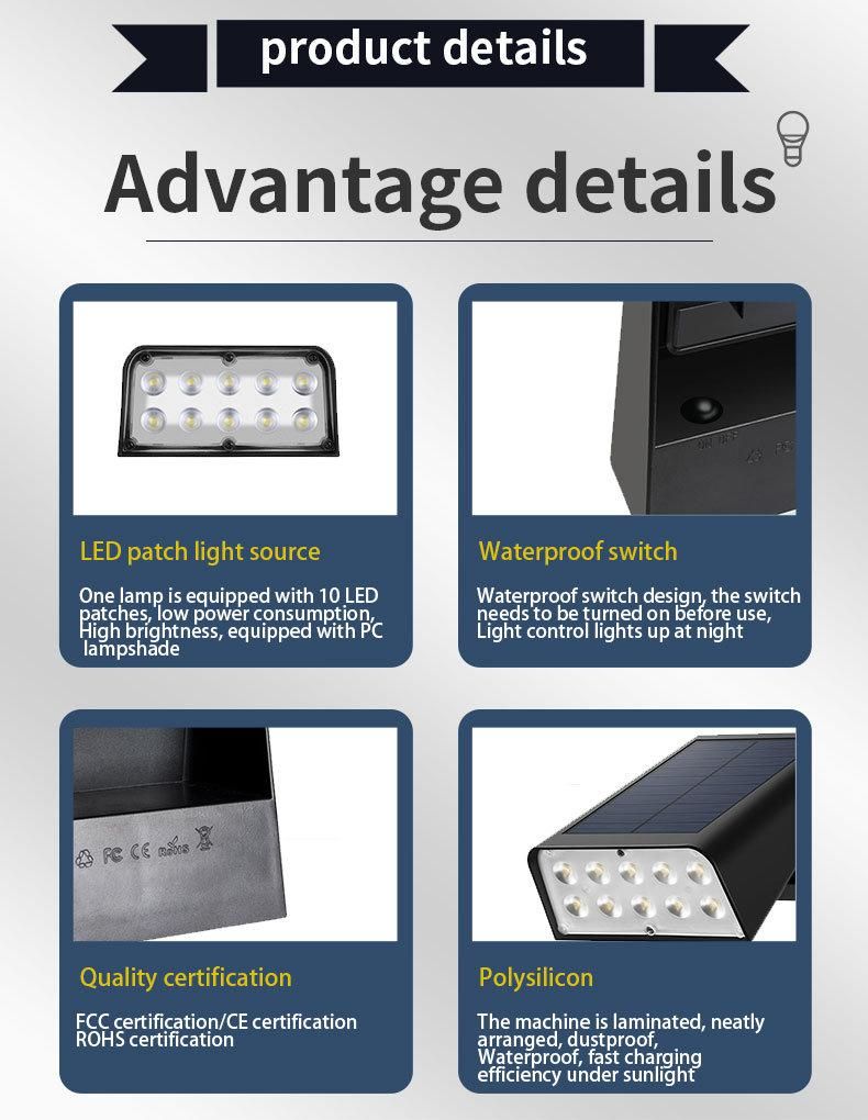 Solar Wall Lights 10LEDs Wireless Waterproof Outdoor Solar LED Light