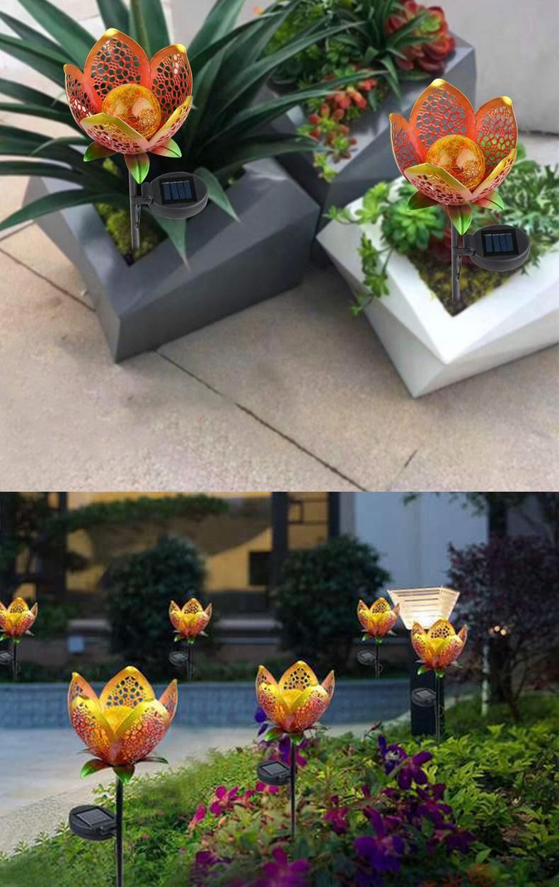 Solar Wrought Iron Flower Lawn Lamp Garden Decorative Buried Lamp