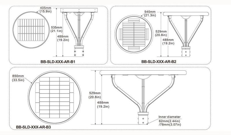 50W Solar Post Top for Top B3 of Fence Posts for Parks Solar Powered Post Top Lights