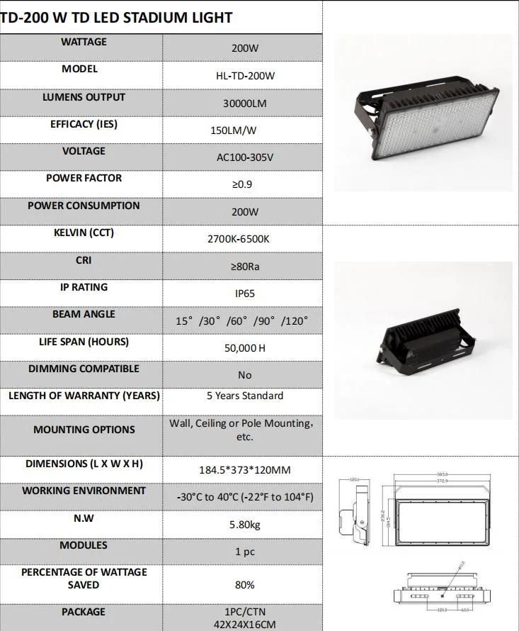 High Efficiency SMD3030 200W LED Flood Light for Show Room