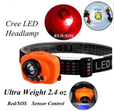 Motion Sensor CREE LED Headlamp Adjustable Strip Waterproof Head Lamp Light 3*AAA Headlight
